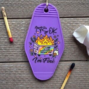 Handmade “It’s OK I’m Fine” Dumpster Fire Keychain – Funny Sarcasm Charm